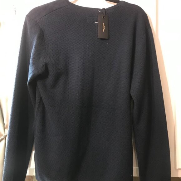 Rag & Bone Navy Bennet Crew Sweater, Size S, NWT Waffle Pointelle Wool/Cotton - Picture 4 of 10